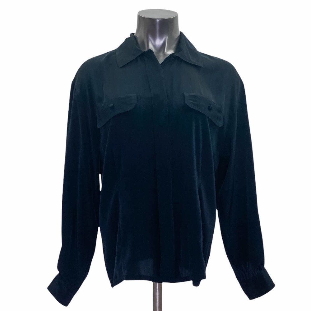 SUSAN Hutton Petite Black Button Down L/S Blouse